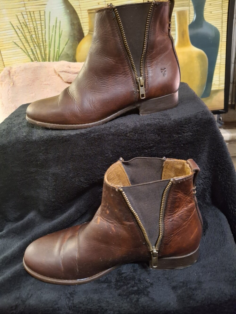 LadiesBrown Leather Side-Zip Ankle Boots